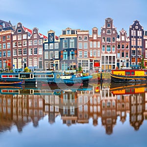 Amsterdam canal Singel with dutch houses