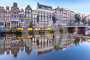 Amsterdam canal Singel with dutch houses