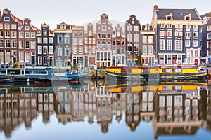 Amsterdam canal Singel with dutch houses