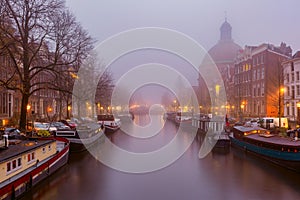 Amsterdam canal Singel with dutch houses, Holland