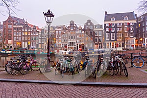 Amsterdam canal Singel with dutch houses, Holland