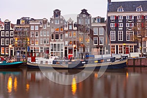 Amsterdam canal Singel with dutch houses, Holland