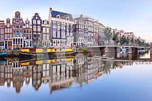 Amsterdam canal Singel with dutch houses, Holland
