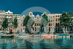 Amsterdam canal and typical houses, Holland