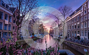 Amsterdam canal view in evening