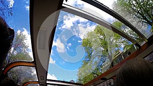 Amsterdam canals boat sunroof, slow motion, sky view