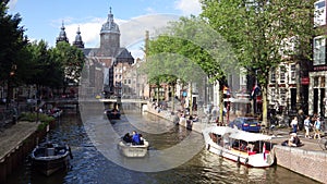 Amsterdam canals with boats, Netherlands