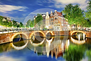Amsterdam Canals West side at dusk Natherlands, Europe photo