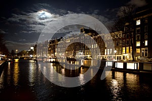 Amsterdam channel and full moon