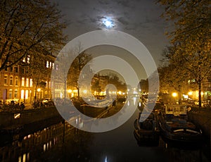 Amsterdam channel at night