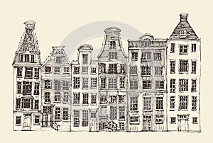 Amsterdam, city architecture, vintage engraved illustration