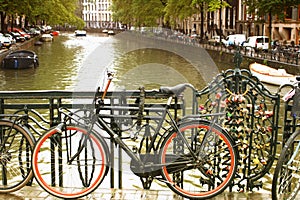 Amsterdam, city of bikes. Day light during the rain.