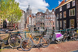 Amsterdam city with bikes in Holland