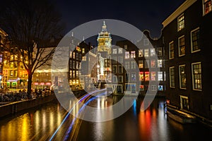 Amsterdam city canals at night