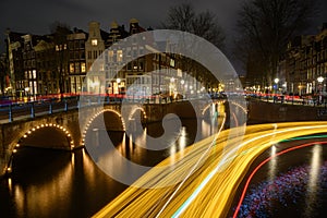 Amsterdam city canals at night