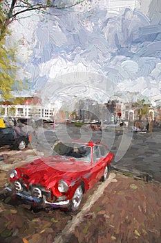 Amsterdam city in Holland, artwork in painting style