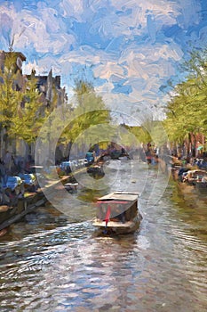 Amsterdam city in Holland, artwork in painting style