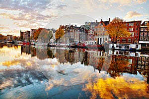 Amsterdam city view with Amstel river