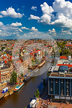 Amsterdam city view from Westerkerk, Holland, Netherlands.