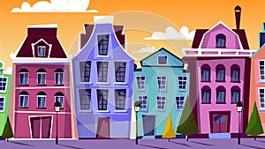 Amsterdam cityscape vector cartoon illustration
