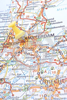 Amsterdam - Holland marked with pushpin