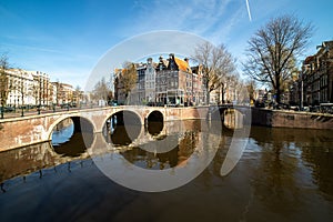 Amsterdam, Holland, the Netherlands, the capital on a very quiet and sunny, bright day