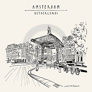 Amsterdam, Holland, Netherlands - vintage hand drawn postcard