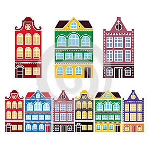 Amsterdam houses, Dutch buildings, Holland or Netherlands archictecture icons