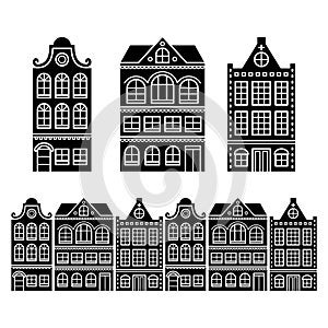 Amsterdam houses, Dutch buildings, Holland or Netherlands icons