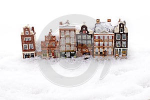 Amsterdam houses in the snow in winter in the Netherlands