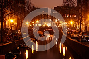 Amsterdam innercity by night in Netherlands