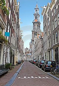 Amsterdam in the Jordaan with the Westerkerk in the Netherlands photo