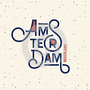 Amsterdam lettering blue and red Vector Illustration