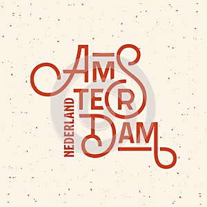 Amsterdam lettering yellow and red Vector Illustration