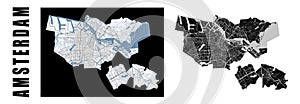 Amsterdam map, Netherlands. City within administrative municipal borders