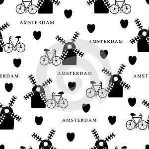 Amsterdam, monochrome seamless pattern