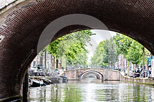 AMSTERDAM, NETHERLANDS- 11 June 2018 - Shipable canal in the cit