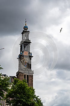 AMSTERDAM, NETHERLANDS- 11 June 2018 The tower of Zuiderkerk in