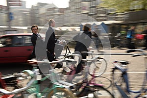 Amsterdam, Netherlands, April 2015: Riding a Bike to Work - Amsterdam