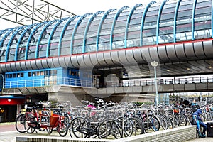 Amsterdam, Netherlands, 10/12/2019: Bicycle parking in the city at the bus station