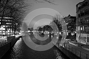 Amsterdam Netherlands Channel in black and white