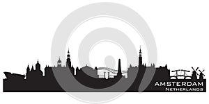 Amsterdam Netherlands city skyline vector silhouette