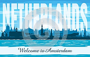 Amsterdam Netherlands city skyline vector silhouette