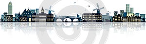 Amsterdam Netherlands detailed vector skyline