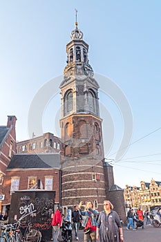 The Munttoren or Munt tower in old town of Amsterdam