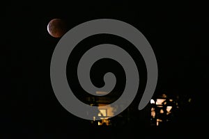 Amsterdam, Netherlands - 07-27-2018 Moon eclips night and illum photo