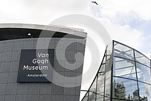 Amsterdam, the Netherlands - October 18, 2018: Close up of the Van Gogh Museum in Amsterdam, displaying Van GoghÃ¢â¬â¢s artwork a