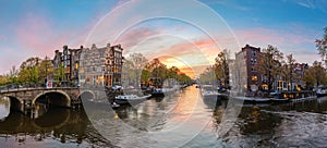 Amsterdam Netherlands, sunset panorama city skyline