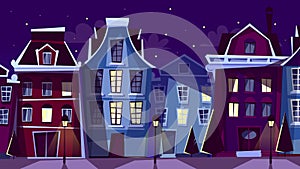 Amsterdam night cityscape vector cartoon illustration