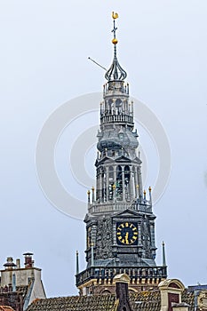 Amsterdam Oude Church tower with the rooster weather vane